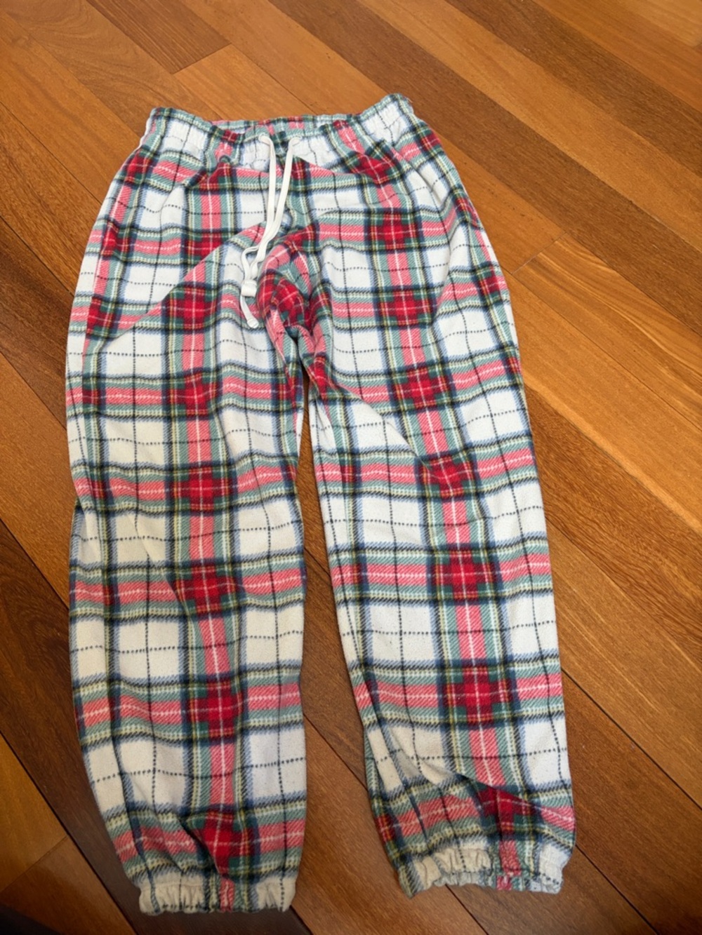 GAP White Plaid Fleece Lounge Pants with Red and Green Tartan